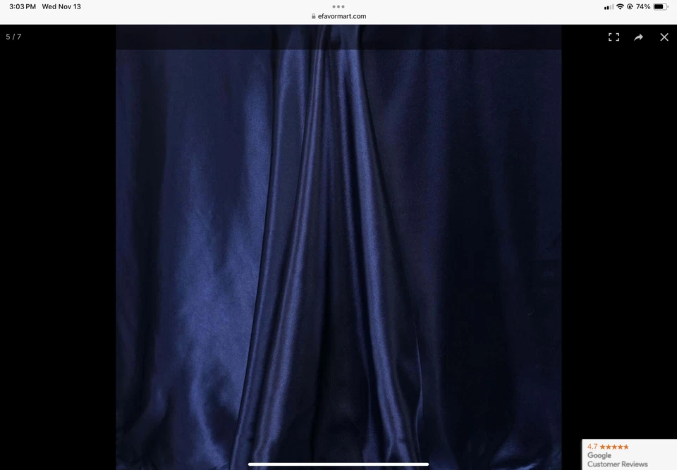 5 Navy Blue Satin 90x132" RECTANGLE TABLECLOTH for 6 foot table with floor lengt - Image 3 of 4