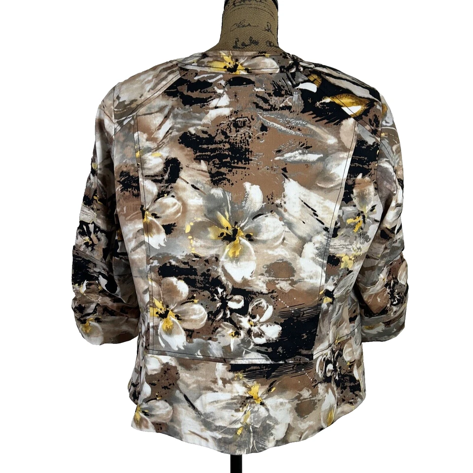 Chaqueta Coldwater Creek 18W Beige Tostado Amarillo Floral Acanalada Manga 3/4 Lavable Foto 4 de 4