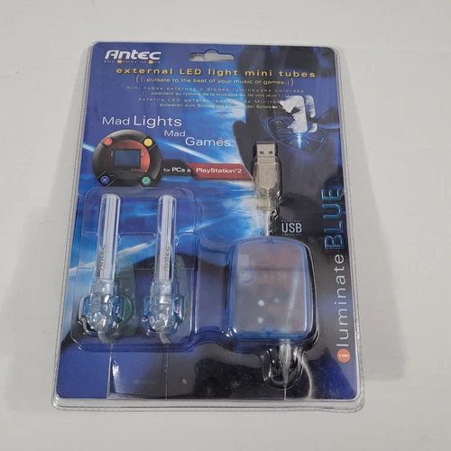 Vintage Antec External LED Light Mini Tubes USB Blue SEALED PC PS2