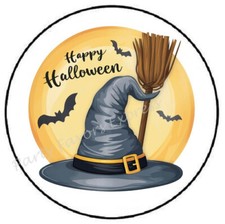 HAPPY HALLOWEEN WITCH HAT ENVELOPE SEALS LABELS STICKERS PARTY FAVORS