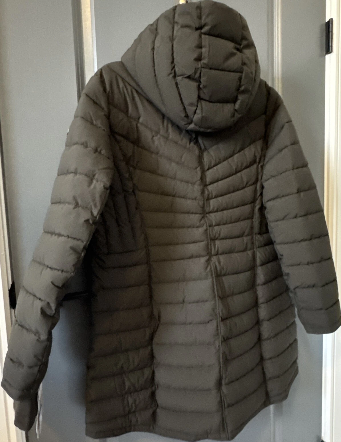 Cappotto caldo Michael Kors MK donna muschio scuro leggero con cappuccio XL nuovo
