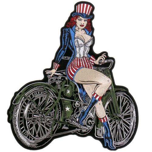 Pin Up Sam girl EMBROIDERED 6 INCH IRON ON MC BIKER  PATCH  - Picture 1 of 1