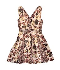 Simply Vera Vera Wang V-Neck Floral Fit & Flare Dress Lined Chiffon Size S