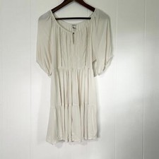 Forever 21 F21 White Crochet Embroidered Boho Tiered Mini Dress Women's Small