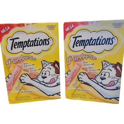 Temptations Creamy Purrrree Cat Treats Variety 2 Pack Salmon Chicken Pouch