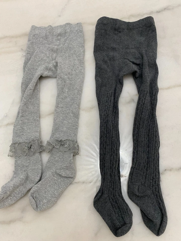 Meia-calça de malha 2 peças de renda floral cinza urze 2-3T para meninas pequenas - Imagem 2 de 4