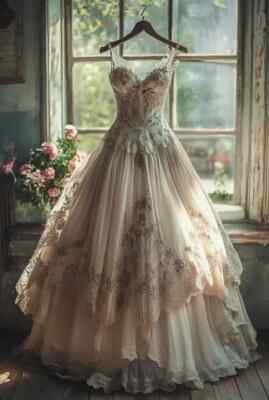 Vintage Champagne Wedding Dresses with Straps A Line Ruffles Bridal Gowns