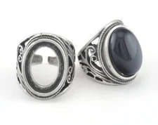 Ring Adjustable Ring Bezel - Antique Silver Plated brass (18mm 7.5US  size 2840