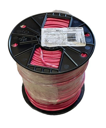 500' RED 10 AWG stranded copper wire 600V THHN THWN