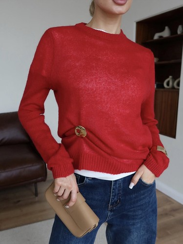 Women Summer Spring Crew Neck Pullover Sweater Sexy Semi-transparent Sweater Top - Picture 26 of 32
