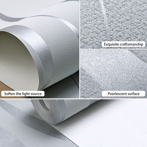 Light Grey 3D Effect Wave Stripes Embossed Textured Wallpaper Roll Wall Paper -- - Picture 5 of 12