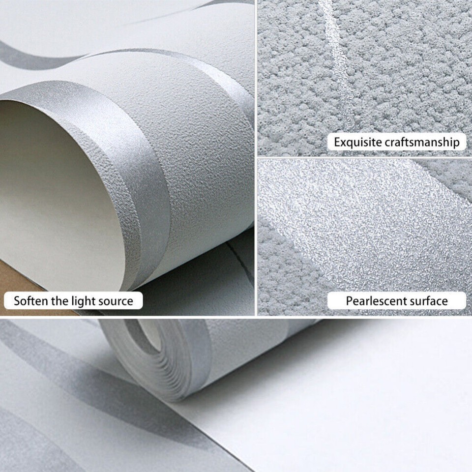 Silver Grey 3D Victorian Damask Embossed Wallpaper For TV Backdrop