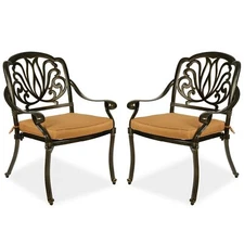 Patio Chair Set of 2 Cast Aluminum Stackable Dining Chairs Set Outdoor Chairs