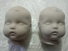 Lot Of 2 Vintage Porcelain Baby Heads ONLY Doll 4 3/4" Tall Blank Not Painted