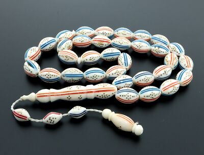 Brass inlay decorated camel bone 33 beads Islamic Prayer Beads Misbaha 302052