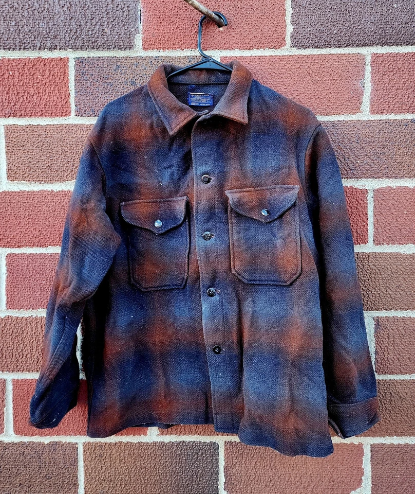 Chaqueta de Lana Pendleton De Colección Grande Sombra A Cuadros Azul/Marrón Dos Bolsillos Abrigo Años 60 Foto 2 de 4