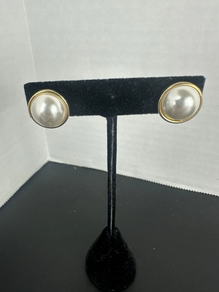 "Pendientes de clip clásicos elegantes de perlas de imitación marfil de colección 0,75""" Foto 3 de 4