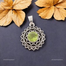 Sisters Day Deal 925 Silver Round Cut Peridot Gemstone Good Luck Wife Pendant