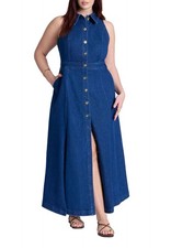 ELOQUII Women's Plus Size Sleeveless Denim Midi Dress - 14, Medium Wash