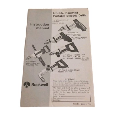 Rockwell Instruction Manual Double Insulated Portable Electric Drills 20 Models