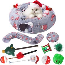 9 PCS 3ft Cat Donut Tunnel Under Christmas Tree With Plush Cushion 8 Toys Gift