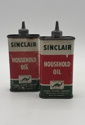Sinclair Household Oil 4 fl oz Tin Oil Can Oiler White Red Green Gas & Oil, PAIR