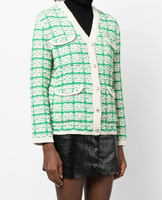 Maje Cardigan Strickjacke Tweed GrüN Wollmix V-Ausschnitt Gr 3 L 40