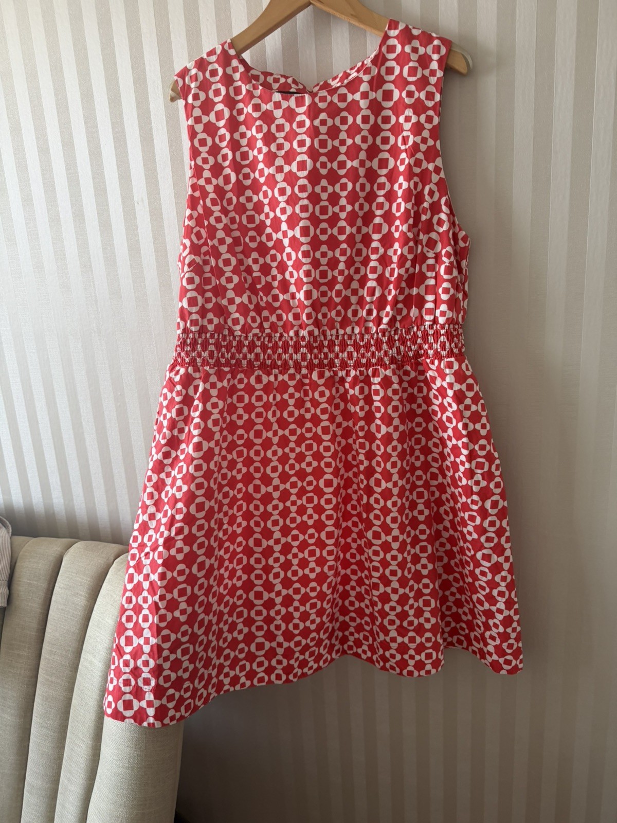 Mini Vestido Boden Cintura Calada Coral Brillante, Mosaico Cuadrado Reino Unido 20 Bolsillos