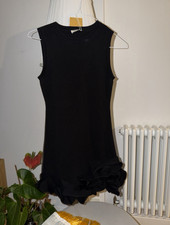 Image of Sandro Black Sleeveless Round Neck Knit Mini Dress Ruffle Hem Size 38