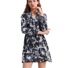 Zara Tie Dye Button Front Long Sleeve Mini Shirt Dress Size Small