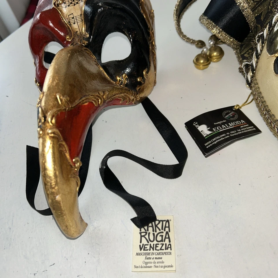 Authentic VENEZIA Full Mask Original Hand Painted Italy Musical Notes Bells (2) - Image 4 of 4