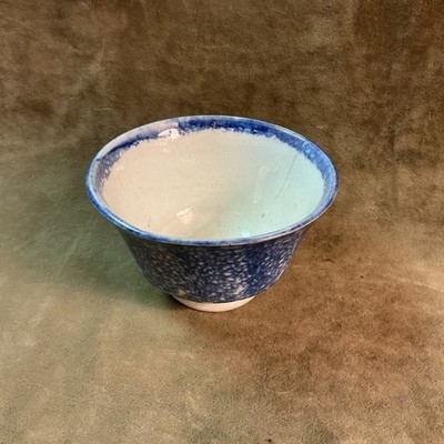 Antique 1830 Adams China England Blue Spatter / Sponge Ware Handleless Cup AS IS
