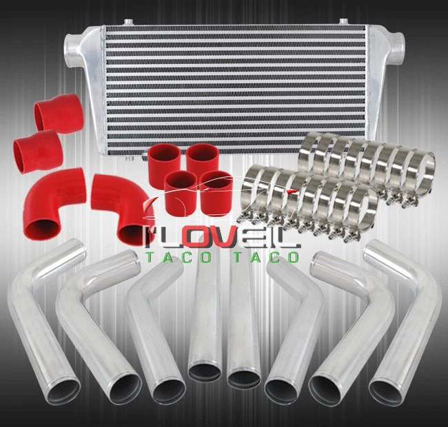Compact Intercooler Fmic + Polish Aluminum Pipe Piping Kit + Red Couplers Foto 2 de 3