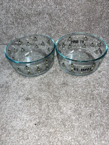 Pair Of Pyrex 7 Cup Bee Happy Storage Bowls