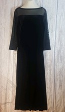 Vintage Black Velvet MaxiDress Sheer Mesh Bodice & Sleeves Sz Medium Karen Kane