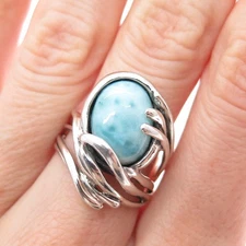 HAGIT GORALI 925 Sterling Silver Vintage Real Larimar Modernist Ring Size 7