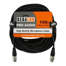 Gearlux 100-Foot XLR Microphone Cable, Fully Balanced, Male to Female, Black