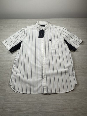 Fred Perry Stripped Short Sleeve Buttoned Shirt White XL Brand New With Tags 