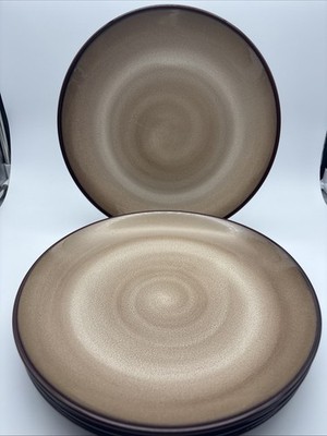 (4) Sango NOVA BROWN 4933 Dinner Plates 11-1/4  Stoneware - Set Of Four
