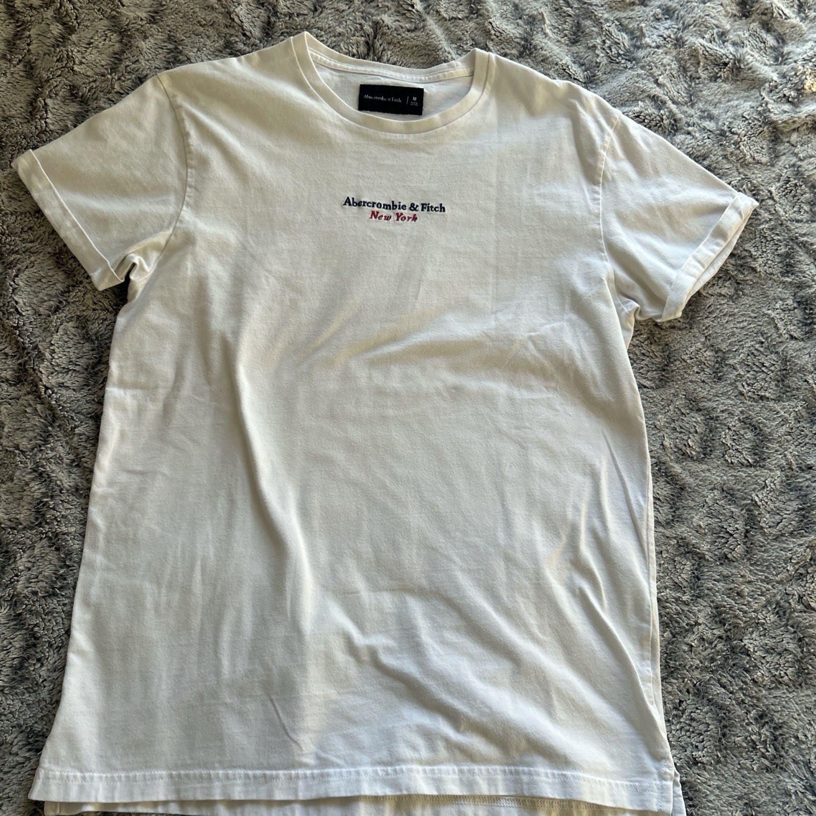 Abercrombie & Fitch Embroidered Logo T-Shirt White M Cotton Crew Neck