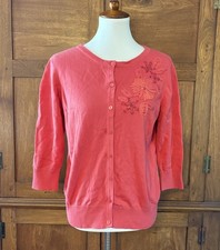 Christopher Banks NWT Cardigan Sweater Button Front Pink Beaded Flower Large