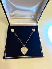 9ct Gold Heart Pendant Necklace & Matching Heart Stud Earrings – Jewellery Set