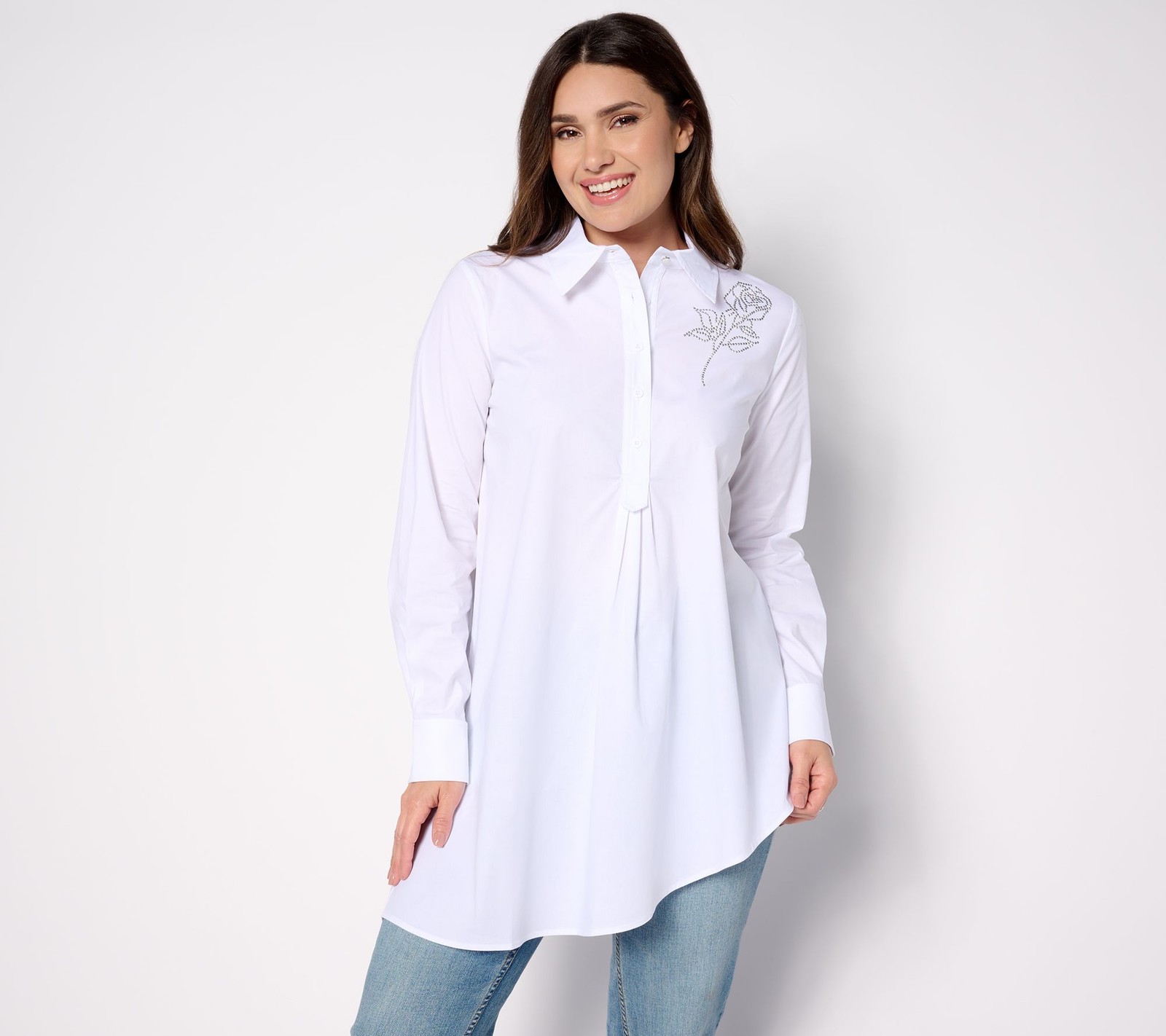 Women with Control Women's Top Petite PXL Asymmetric Hem Shirt White A627435