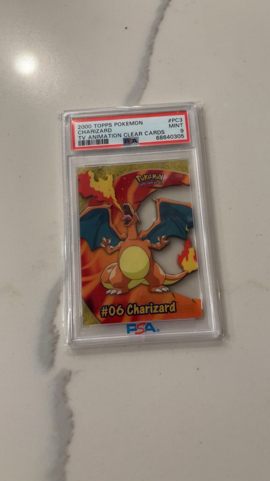 2000 TOPPS POKEMON TV ANIMATION CLEAR CARDS #PC3 CHARIZARD PSA 9