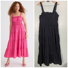 J Crew Sevilla Black Cotton Tiered Midi Dress Sundress XL Tall