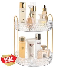 Rotating Makeup Organizer, 2 Tier Cosmetic Holder, Clear 360 Spin