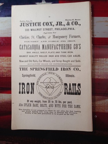 ~1878 Vintage Print Ad SPRINGFIELD IRON COMPANY Illinois Railroad Rails Track