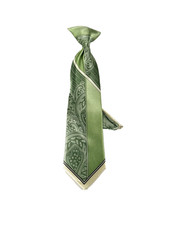 Boy's Clip-on Tie Hanky Green Cream 100 Polyester 2.75" x 10" Long