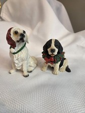 Pair of Resin Christmas Dogs Figurines; B/W Springer spaniel  Golden Retriever
