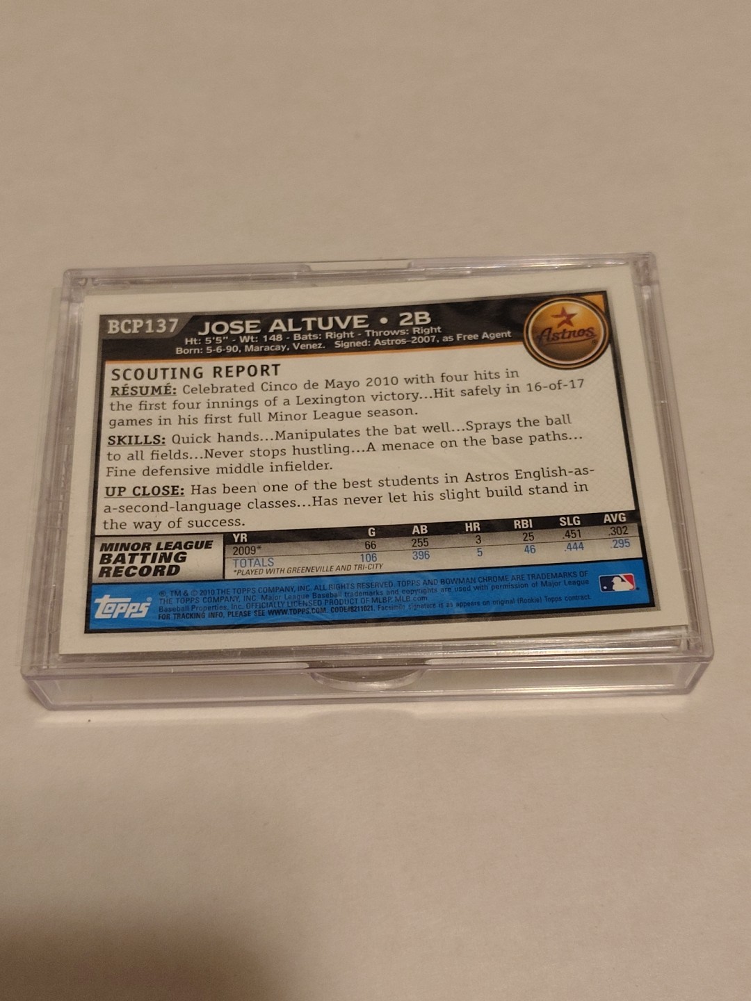 2010 Bowman Chrome Prospects Jose Altuve IP Auto view 4